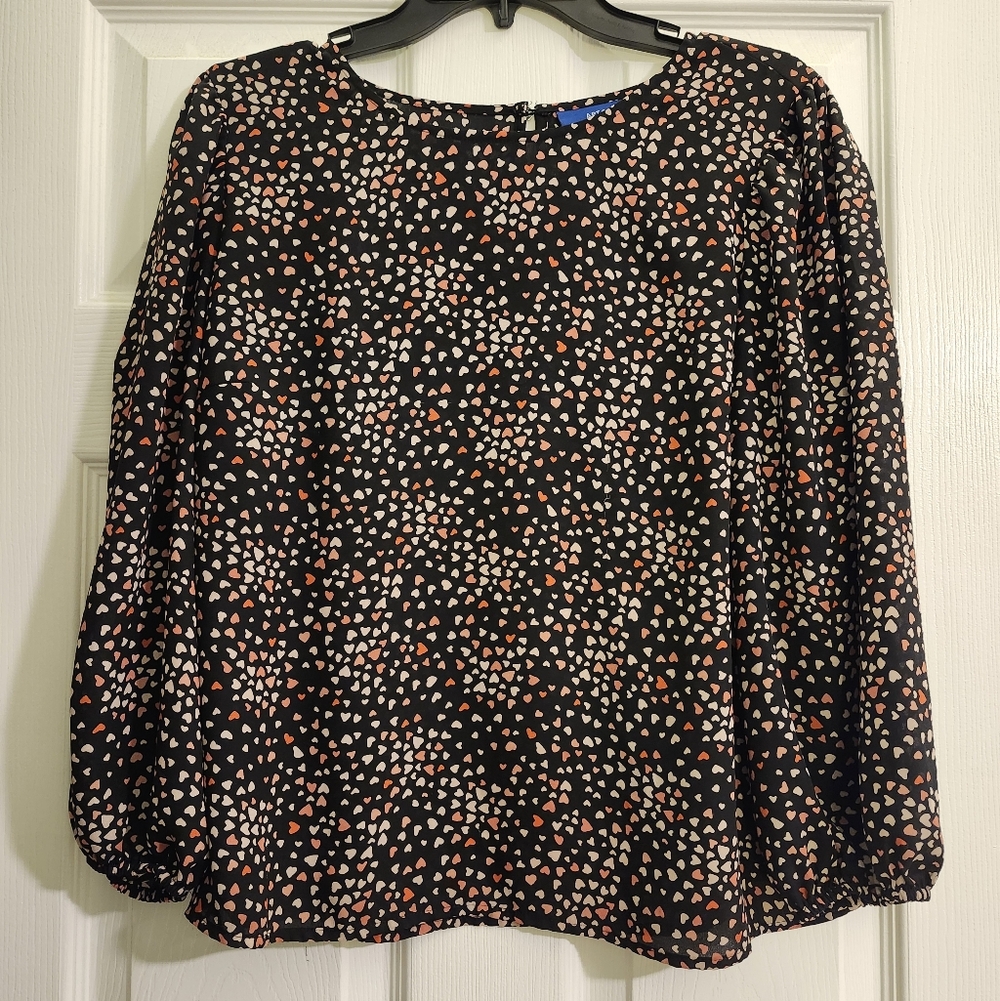 Apt. 9 Black Blouse with Red And Pink Hearts Size Large